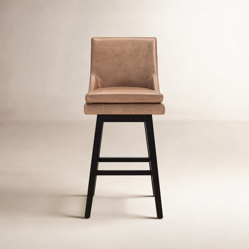 Zahara Neri Genuine Leather Swivel Counter & Bar Stool, Bar Stool (30" Seat Height), Marseille Brown Genuine Leather