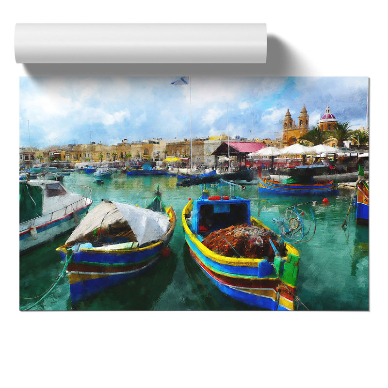 Fishing Boats In Malta - No Frame Painting, 42cm H x 59cm W x 0.1cm D