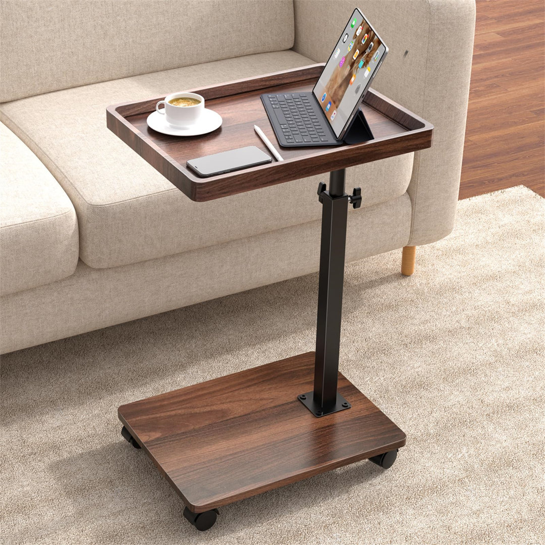 C Shaped Adjustable Height, 360°Swivel With Wheels Side Table