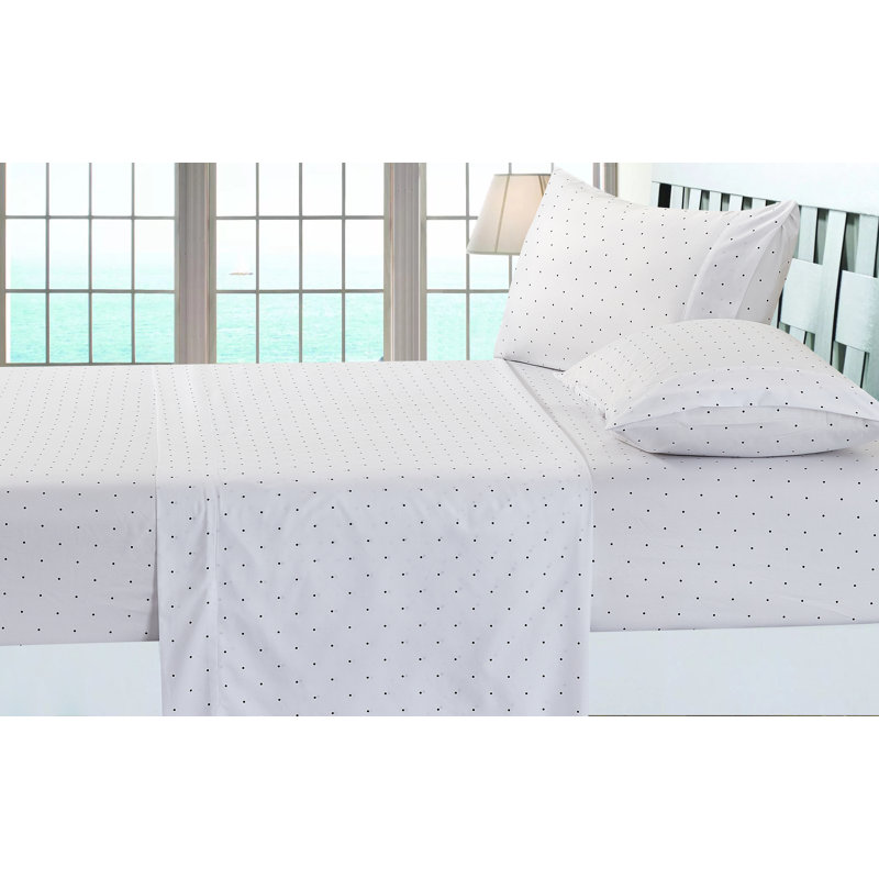 Microfiber Polka Dots Sheet Set, Twin XL Sheet Set + Fitted Sheet + 1 Pillowcase, White