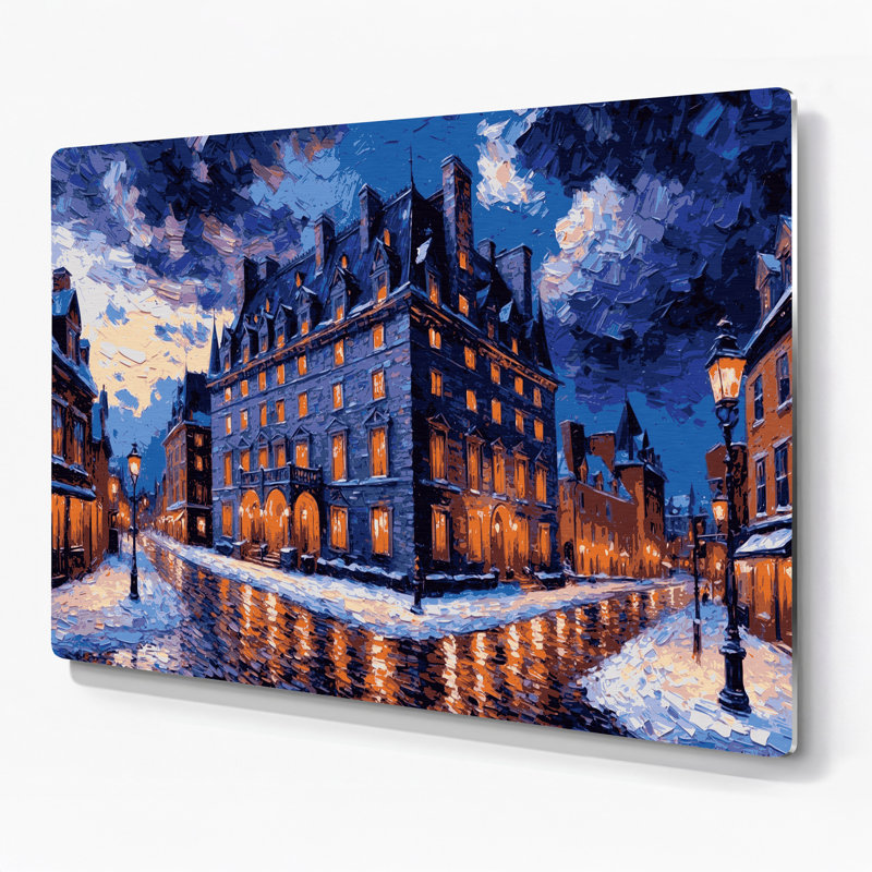 Art mural en métal mauve, cités, ville de Québec, H 24 po x l 36 po