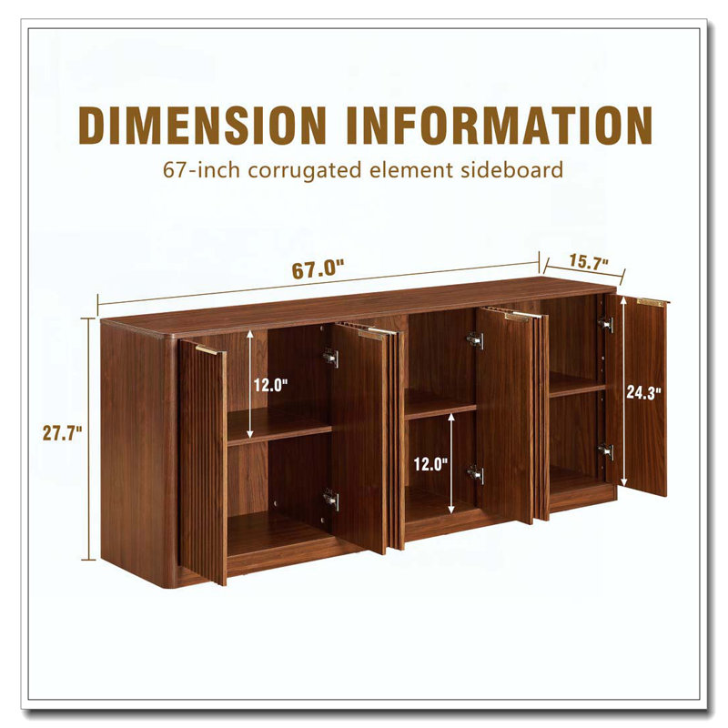 Armoire de rangement ondulée à 4 portes, Noyer