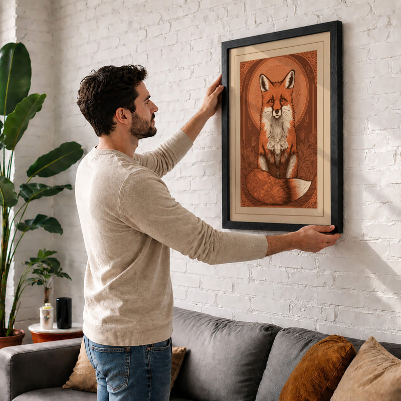 Alert Fox Portrait Rustic - Print, Walnut, A1 - 84.1 x 59.4 cm