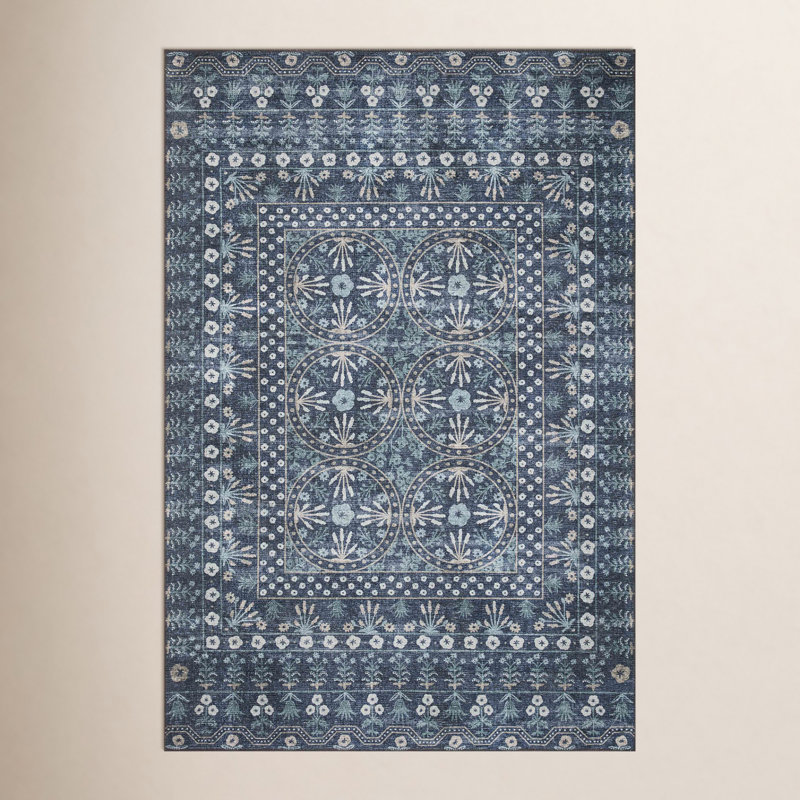 Rifle Paper Co. x Loloi Maison MAO-03 Rosette Blue Rug, Runner 2' x 5'