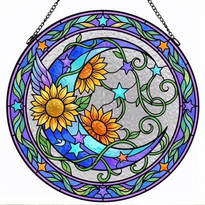 Panneau de vitrail Sunflower Moon ， 12 po