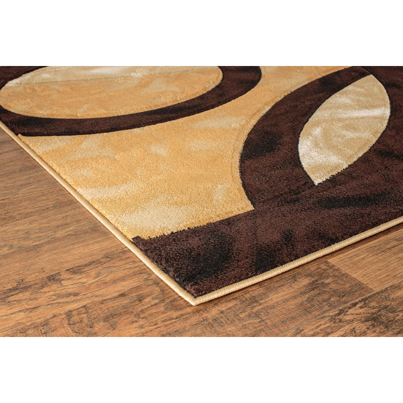 Wrought Studio™ Modern 2x7 Brown Circle Area Rug, Soft Hand-Carved Carpet for Indoor Living, Rectangle 4' x 6'