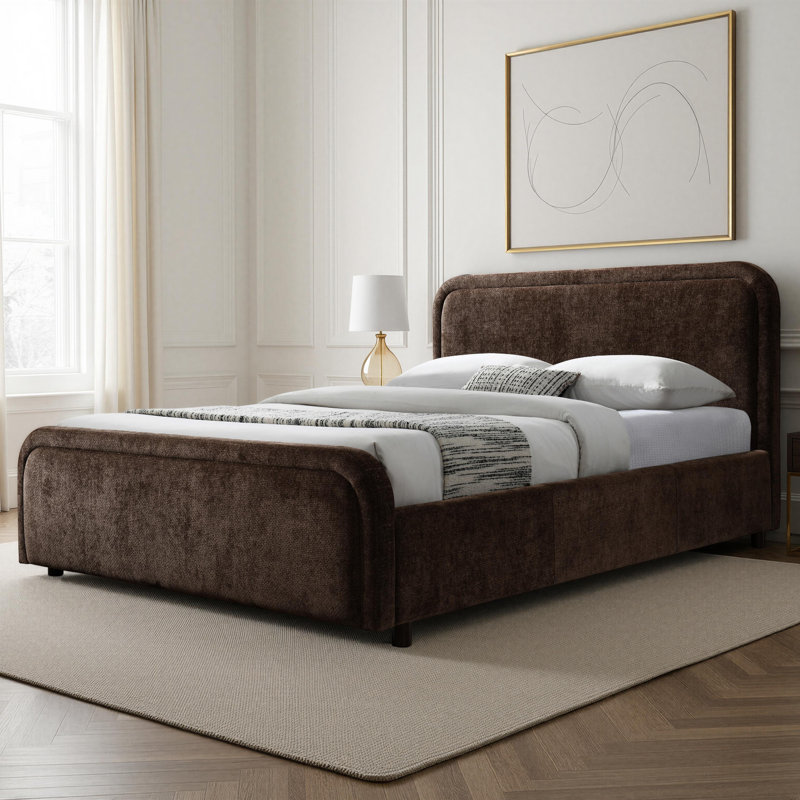 Lit plateforme tapissier Enfield, Brun, Grand lit