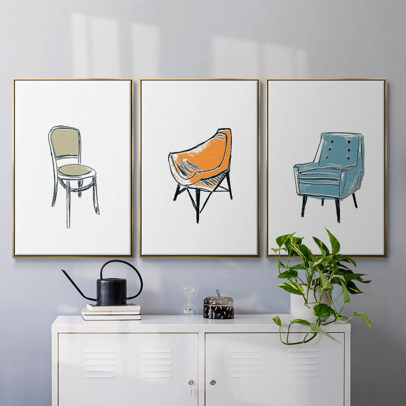«Take A Seat X», reproduction sur toile 3 pièces, Encadrement doré, H 48 po x l 96 po x P 2 po
