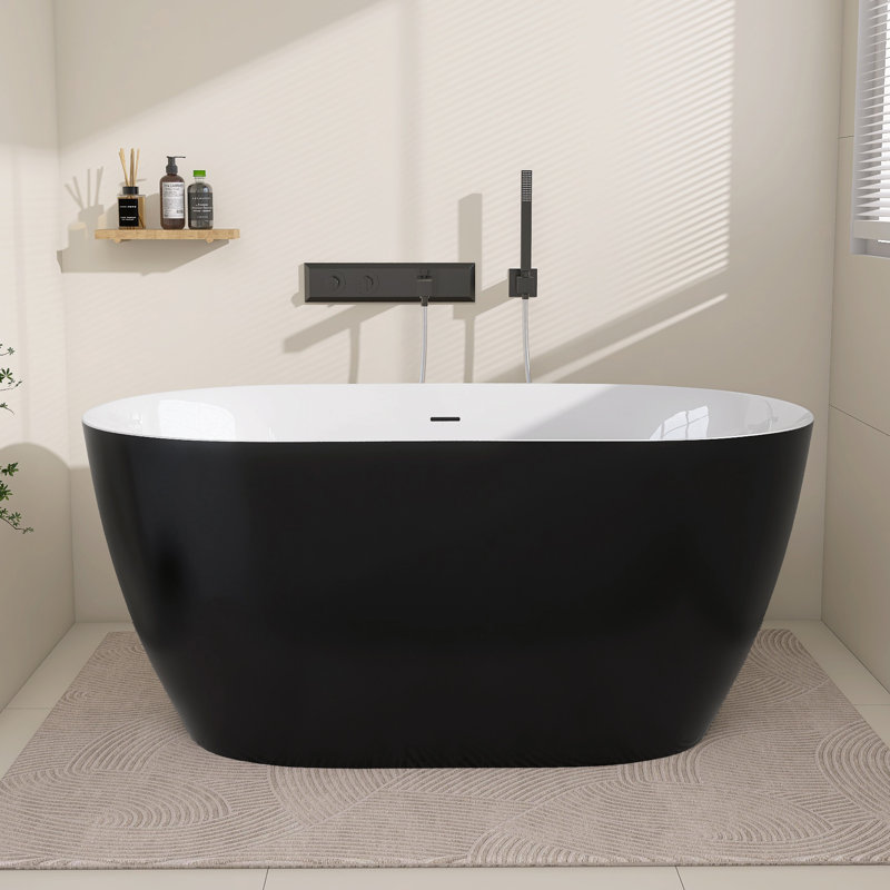 51" X 28" Freestanding Soaking Acrylic Bathtub, Matte Black