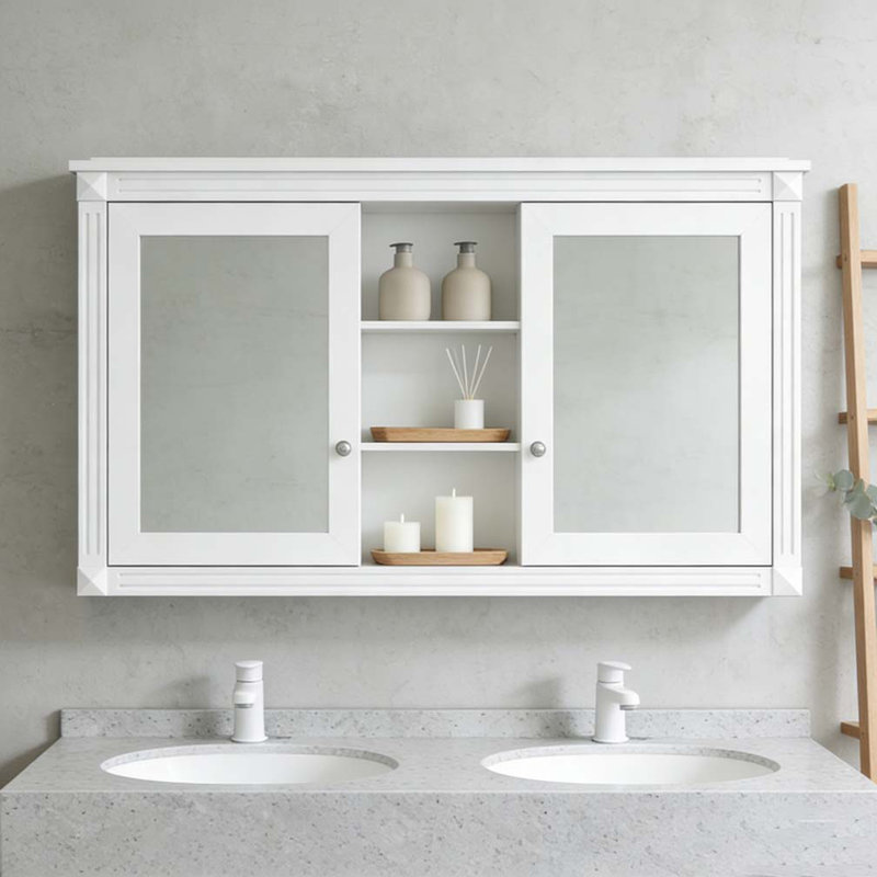 Armoire à miroir 55 pouces 2-en-1 à fixation murale, Blanc