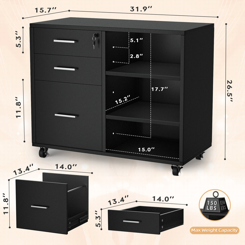 Ardoth 31.9'' Wide 3 -Drawer Mobile File Cabinet