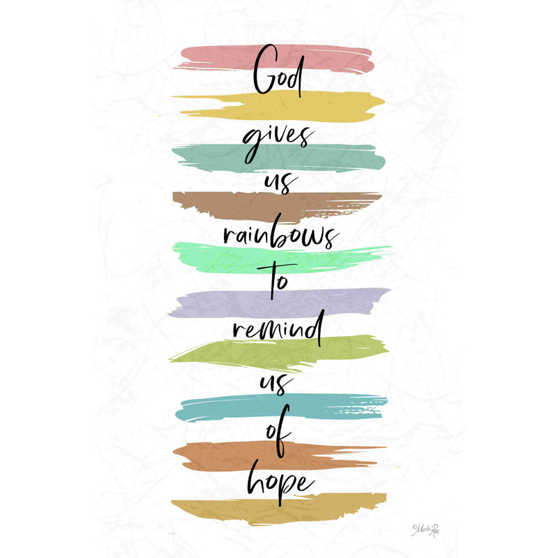 «God Gives Us Rainbows» par Marla Rae - art textuel sur toile tendue, H 12 po x l 8 po
