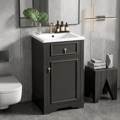 Compact Freestanding Single Sink Bathroom Vanity Set