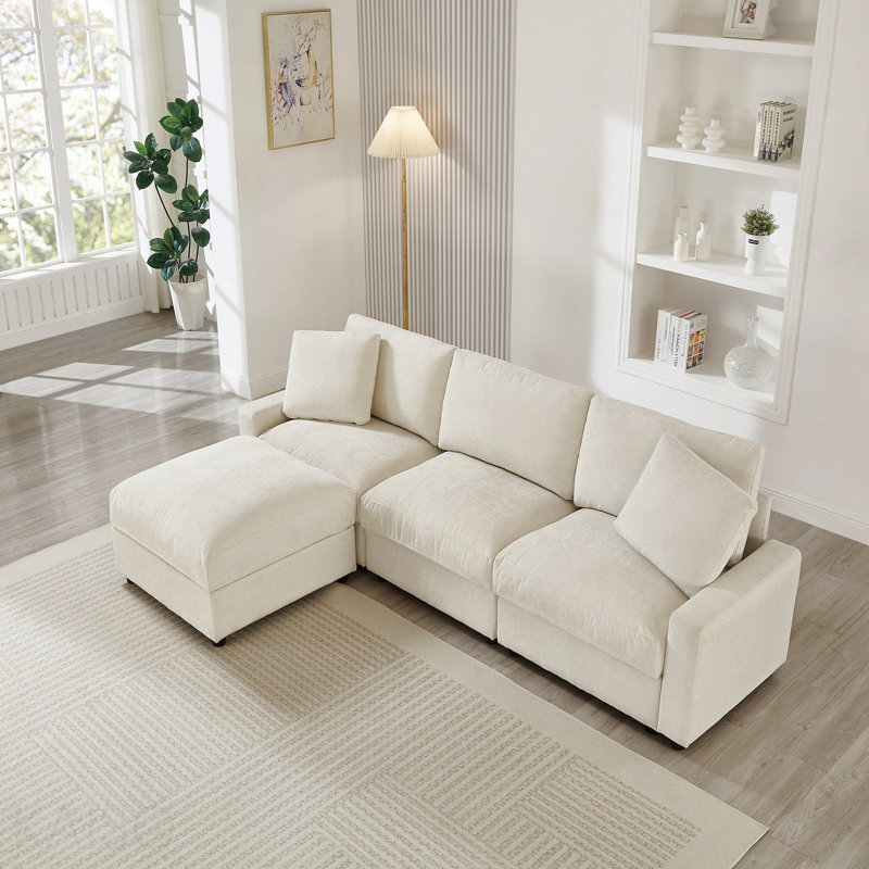 Canapé modulaire de L 103,54 po, 4 canapés modulaires en L en polyester pour le salon, 3 canapés en nuage avec repose-pieds, moderne, petit espace, facile à assembler (beige)
