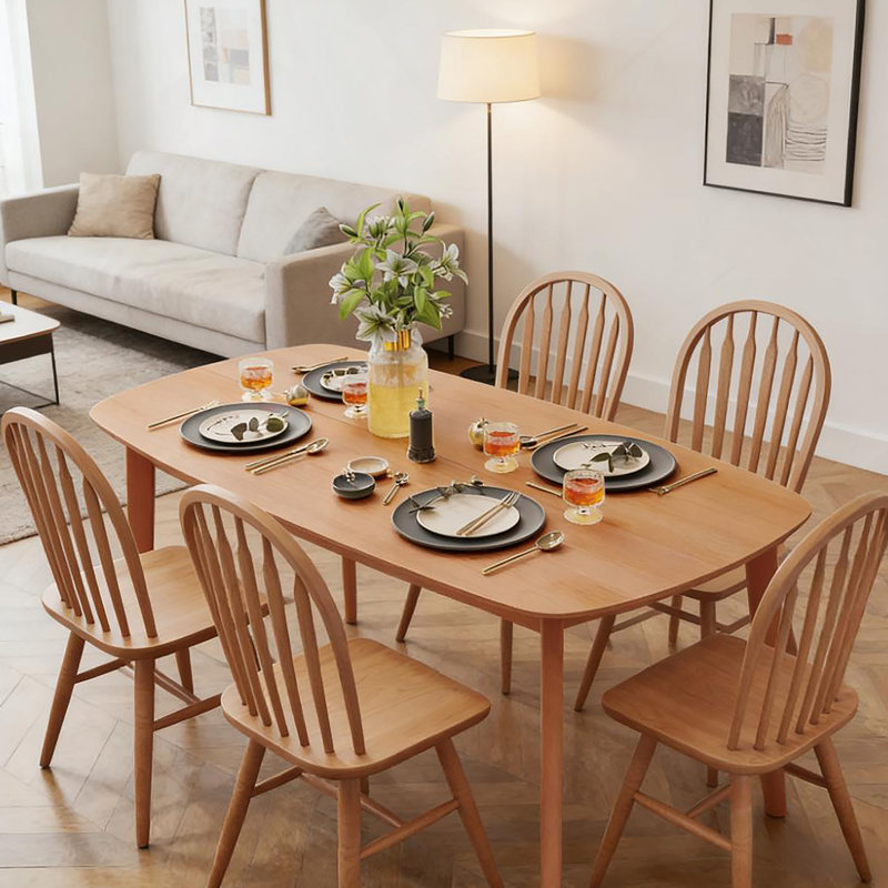 Nordic Style Rectangular Kitchen Table,Wood Dining Table With Large Tabletop
