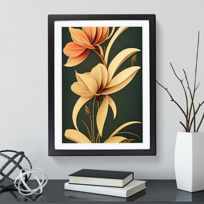Classical Flower No.3 - Single Picture Frame Print, Black, 64cm H x 46cm W x 2cm D