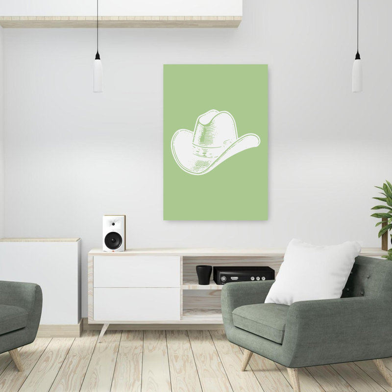 Sage Green Cowboy Hat Bold Minimalist Modern Coastal Wall Art Print, 91.44cm H x 60.96cm W
