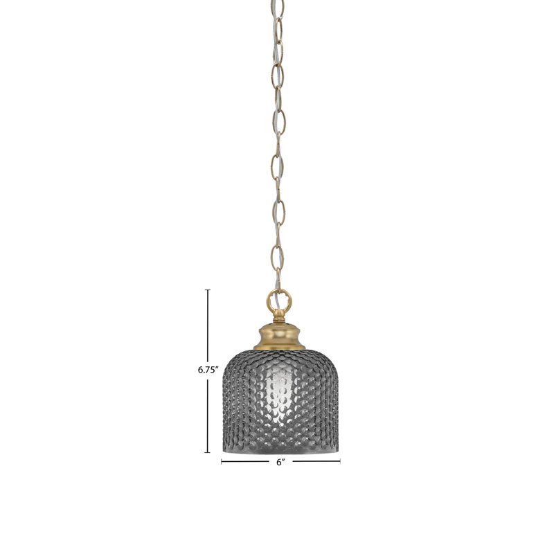 Quapaw Chain Hung Pendant Shown With 6" Textured Glass, Black, New Age Brass