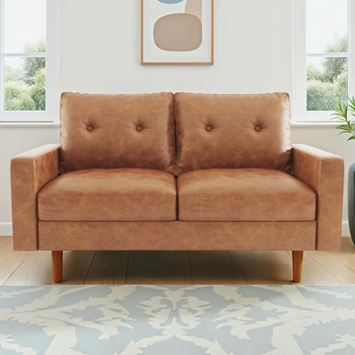 Dover 58" Vintage Distressed Faux Leather Loveseat, Mid-Century Modern Couch for Small Spaces