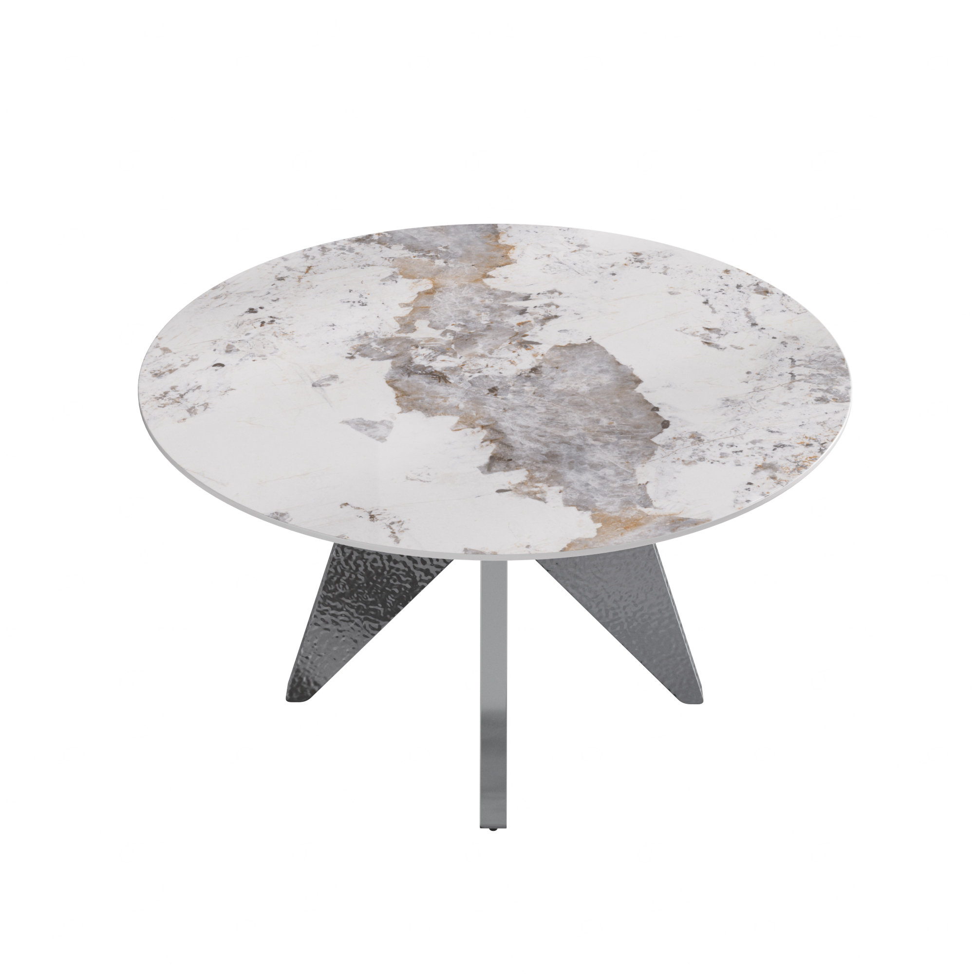 Everly Quinn Round Marble Dining Table with Silver Stainless Steel ...