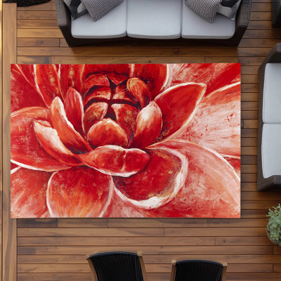 Red Chrysanthemum - Romantic Red Outdoor Area Rug for Home Decor