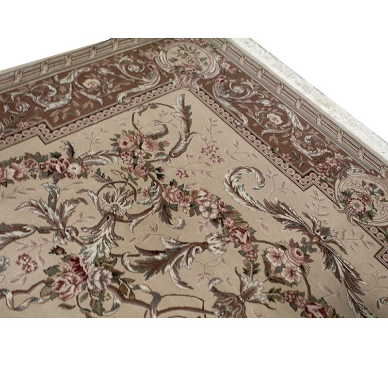Tapis crème et brun noué à la main de haute qualité