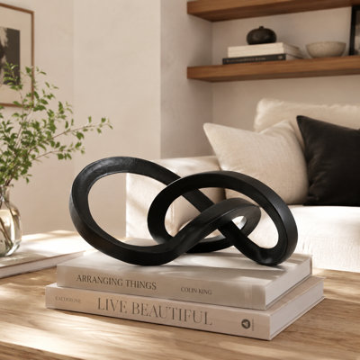 Aluminum Abstract Sculpture | Modern Decorative Tabletop Art Accent for Home Decor | Black Display Piece for Living Room | 12 x 6.75 x 4.5 Inch