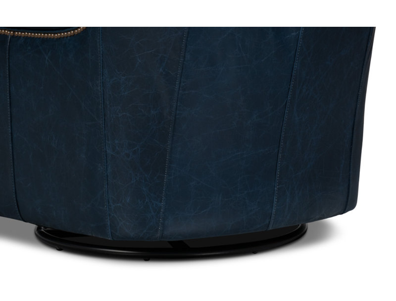 Bugatti Swivel Club Chair, Chateau Blue Genuine Leather