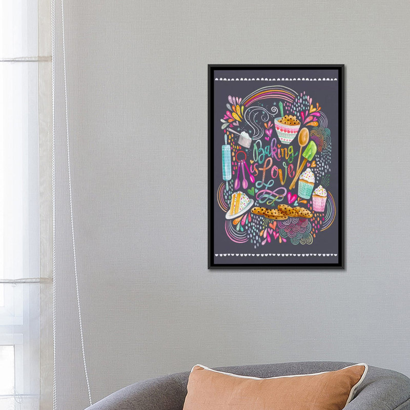 «Bake Is Love», reproduction d'impression sur toile tendue, H 26 po x l 18 po x P 1,5 po, Toile avec cadre noir, Pas de tapis