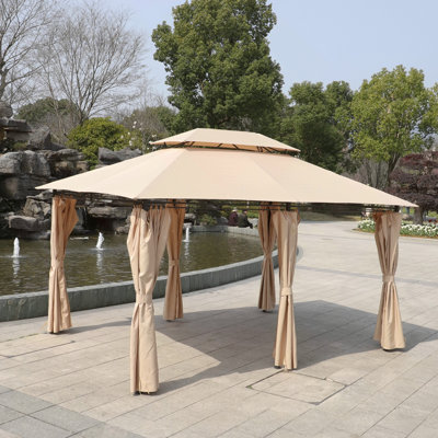Tente de pavillon de jardin 13X10 avec toit double ventilé et moustiquaire (moustiquaire amovible sur tous les côtés), convenant à la pelouse, au jardin, à la cour et à la terrasse, au sommet KHaki