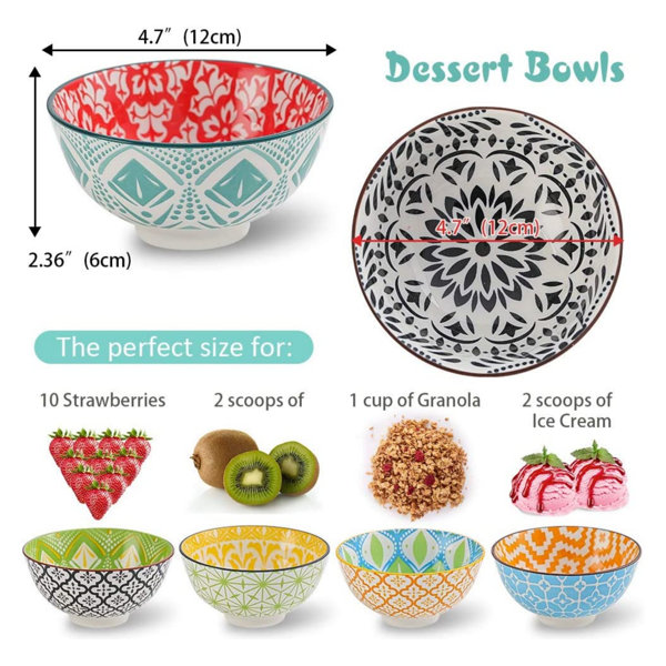 6.25 inch Colorful Porcelain Dessert Bowls Cereal Bowl Set of 6 Bungalow Rose