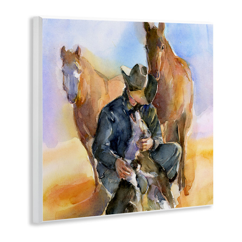 «Cowboy & Animals Watercolor» par John Keeling, reproduction, H 12 po x l 12 po x P 0,5 po