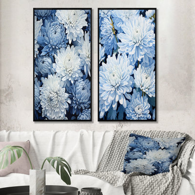 Minimalisme «Mums» en bleu et blanc - ensemble de 2 décorations murales «Mums»