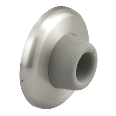 Wall Stop  Protects Walls from Door Knob Damage  2-5/16 Outside Diameter Stainless Steel Cover with 1-1/8 Grey Round Rubber Bumper  Easy To Install (Single Pack)
