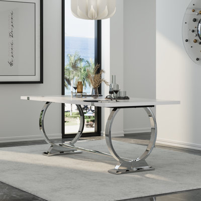 Spacious 80 Inch White Dining Room Table With Mirrored U-Base