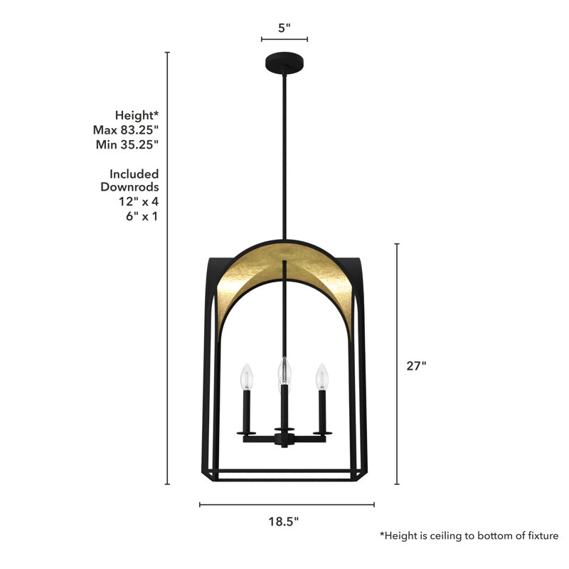 Dukestown 4 Light 18 inch Lantern Pendant, Natural Iron/Gold Leaf