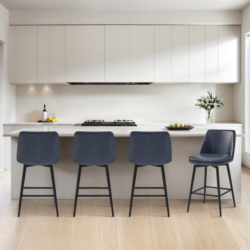 Tabouret pivotant Betzalel (ensemble de 4) - Similicuir, Bleu
