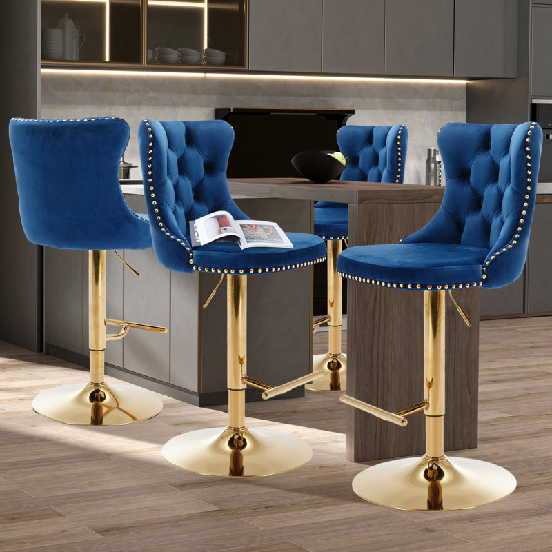 Tabourets de bar Kalinka, Or, Bleu, 4