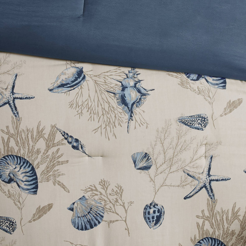 Madison Park Bayside Blue Coastal 100% Cotton Sateen 7-Piece Queen Comforter Set, Queen Comforter + 6 Additional Pieces
