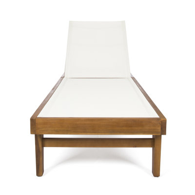 Outdoor Chaise Lounge In White Mesh - Wood For Stability Long-Term Use