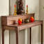 Console ronde en bois de noyer massif-1885759902