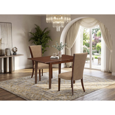 Ensemble de table de salle à manger 3 pièces à plateau rectangulaire en bois massif avec finition papillon