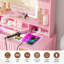 Coiffeuse de maquillage avec miroir d'éclairage coloré et module de capteur humain, bureau de coiffeuse avec prises, tiroirs de rangement et armoire-1456330572