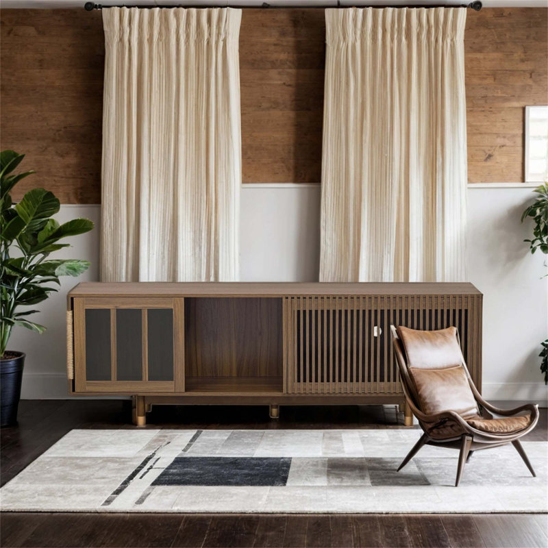 Meuble télé moderne en noyer de style Mid-Century avec fonctions polyvalentes