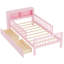 Superbe lit simple rose avec garde-corps robustes et espace de rangement pour la tête de lit-1410897310