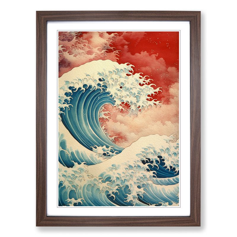 Wave Japanese Renaissance Art - Framed Print, Walnut Framed, 46cm H x 34cm W