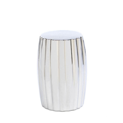Silver Decorative Stool | Modern Metallic Ceramic Accent