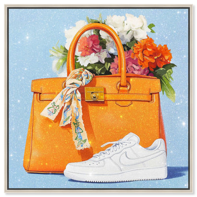 Sneaker with Purse and Scarf Canvas Print Fashion Floral Art by Art Remedy