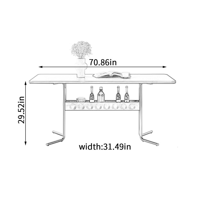 Modern Practical Storable Black Rock Slab Table, 29.52"H x 70.86"L x 31.49"W