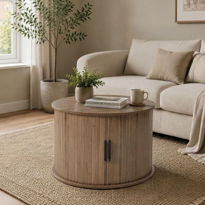 Round Sliding Door Storage Coffee Table